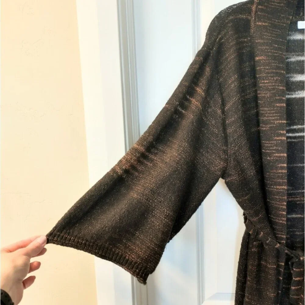 Charter Club Woman Brown and Bronze Belted Sweater Cardigan Duster Size 0X - Picture 7 of 14
